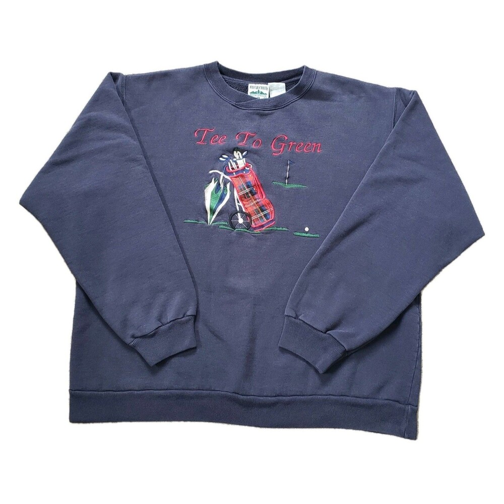 Vintage 90s Briar Creek Tee To Green Sz XL Mens Embroidered Navy Sweatshirt Golf